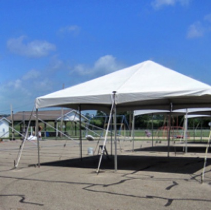 The Welcome Center tent is up and ready to serve its purpose.
